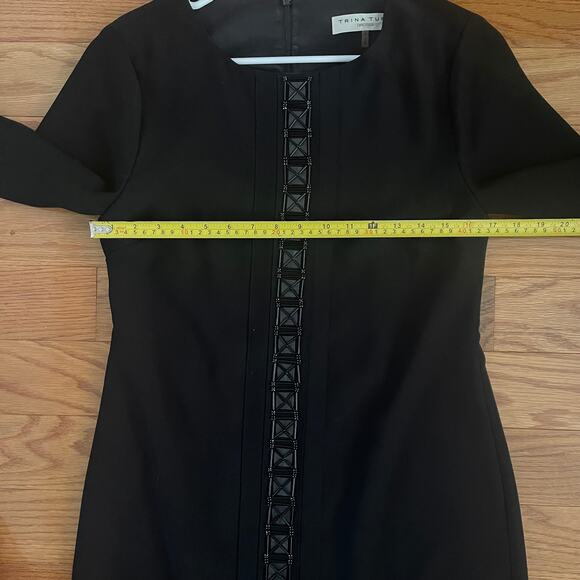 Trina Turk Shift Dress Womens 6 Black Semi-Formal Beaded Cocktail Church Modest - Picture 7 of 10